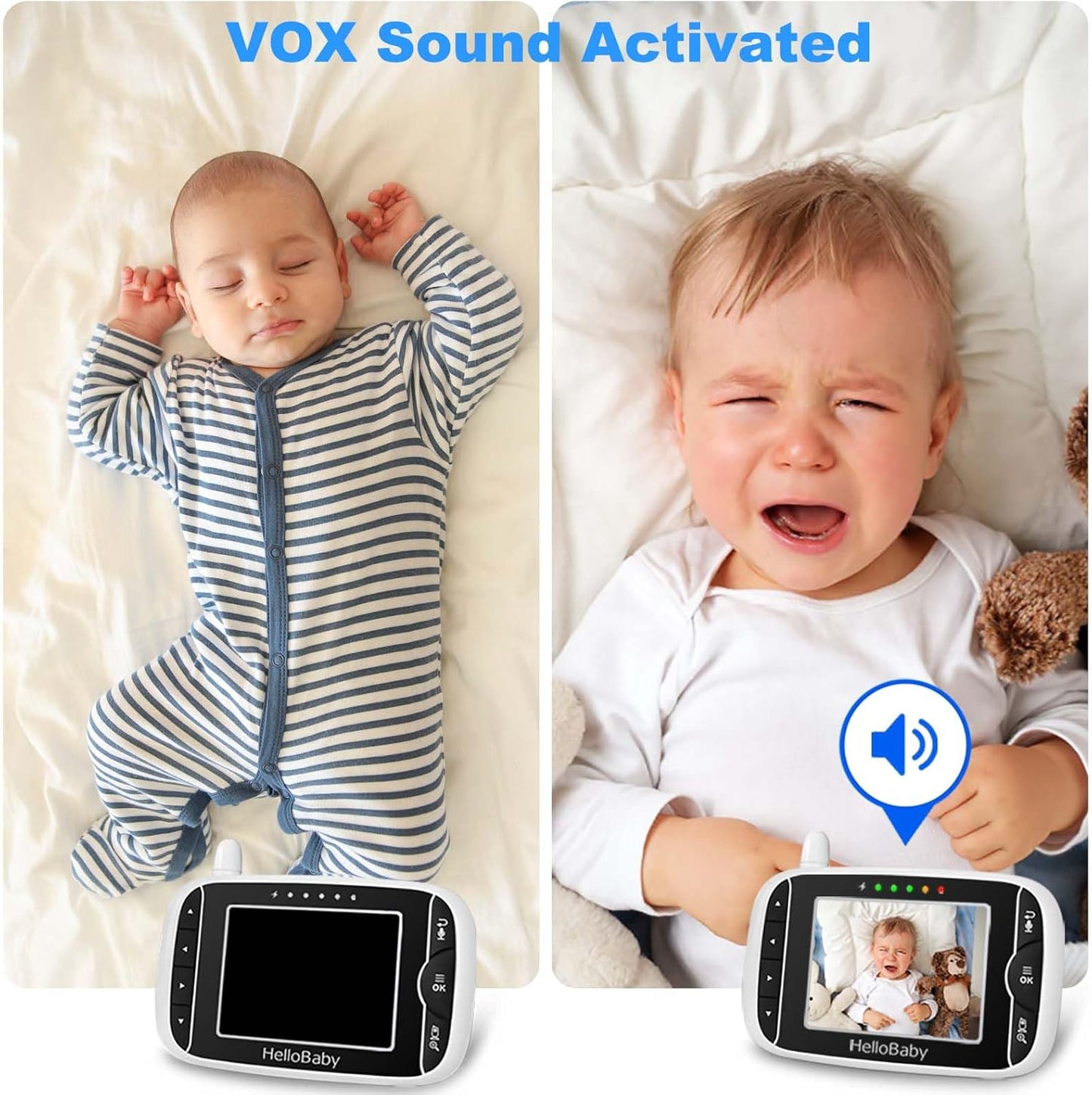 HelloBaby Baby Monitor with 2 Cameras, Baby Monitor No WiFi, Night Vision, 2-Way Audio, Remote Pan & Tilt, 2X Zoom, ECO Mode, 8 Lullabies, Sound Activated Screen