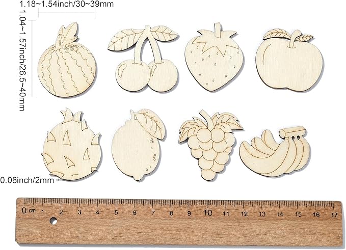 100 Pcs Unfinished Wooden Cutouts Fruit Wood Shapes Painting Wooden Crafts Wood
