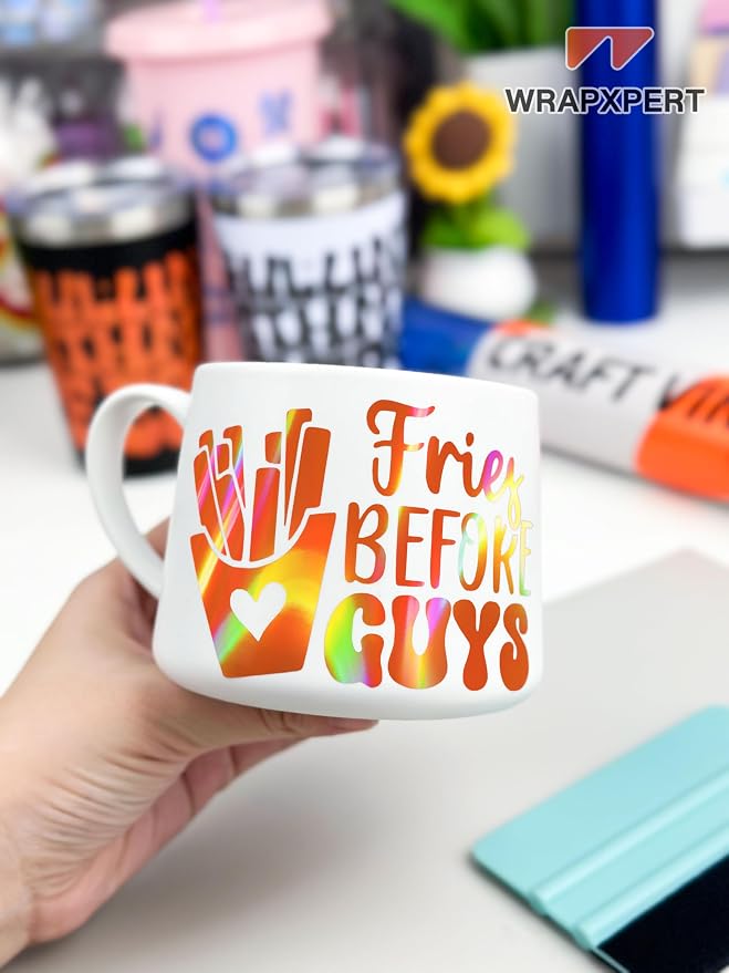 WRAPXPERT Holographic Vinyl Roll Orange, Holographic Permanent Vinyl Orange