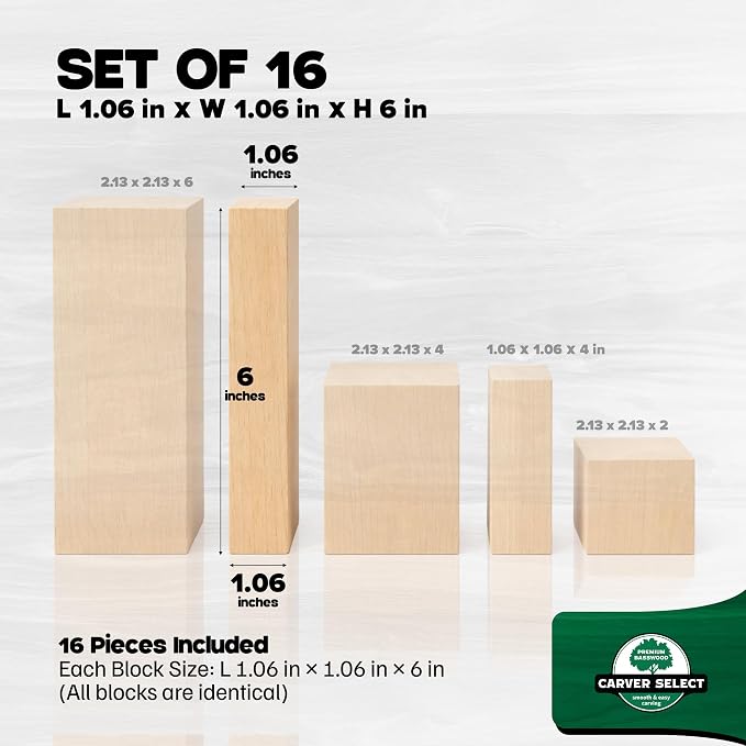 Basswood Carving Blocks Set of 16 – Wood Carving Kit