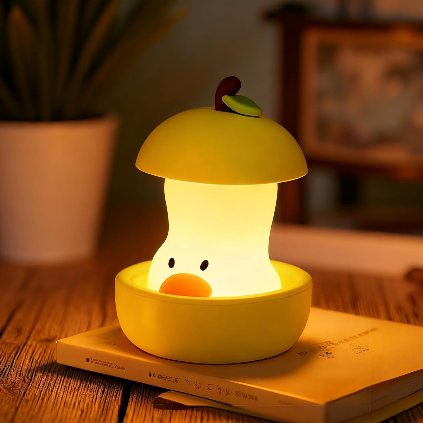 Pear Duck Night Light, Rechargeable Bedside Touch Lamp, Portable Dimmable Sleep Nightlight, Cute Table Night Lamps, Gifts for Kids, Teens, Adults, Bedroom Office Home Decor (Yellow)