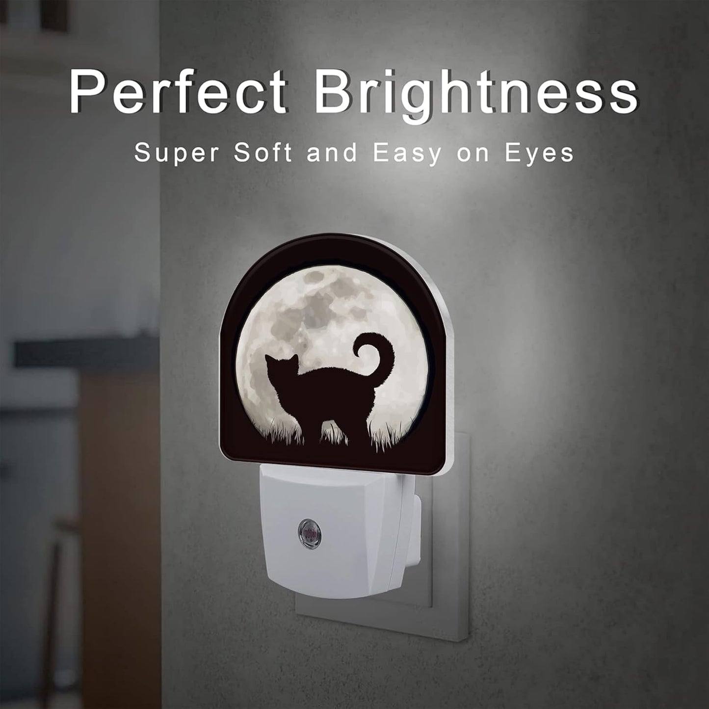 Cat on Moon Night Light, Full Moon Black Cat Dusk to Dawn Night Light Plug in, 0.5w Energy Saving Sleep Friendly NightLight for Kids Boys Girls Home Decor