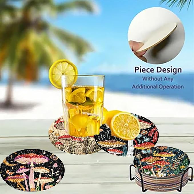 Zythron 8 Pack Diamond Art Coasters, Mushroom Diamond Painting Coasters Kits |