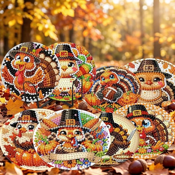 LWZAYS 8 Pcs Turkey Diamond Art Coasters Kit