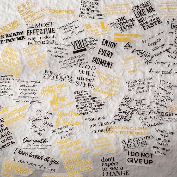 Yoksas 240Pcs Black Golden Foil Sentence Quote Stickers, Transparent Junk