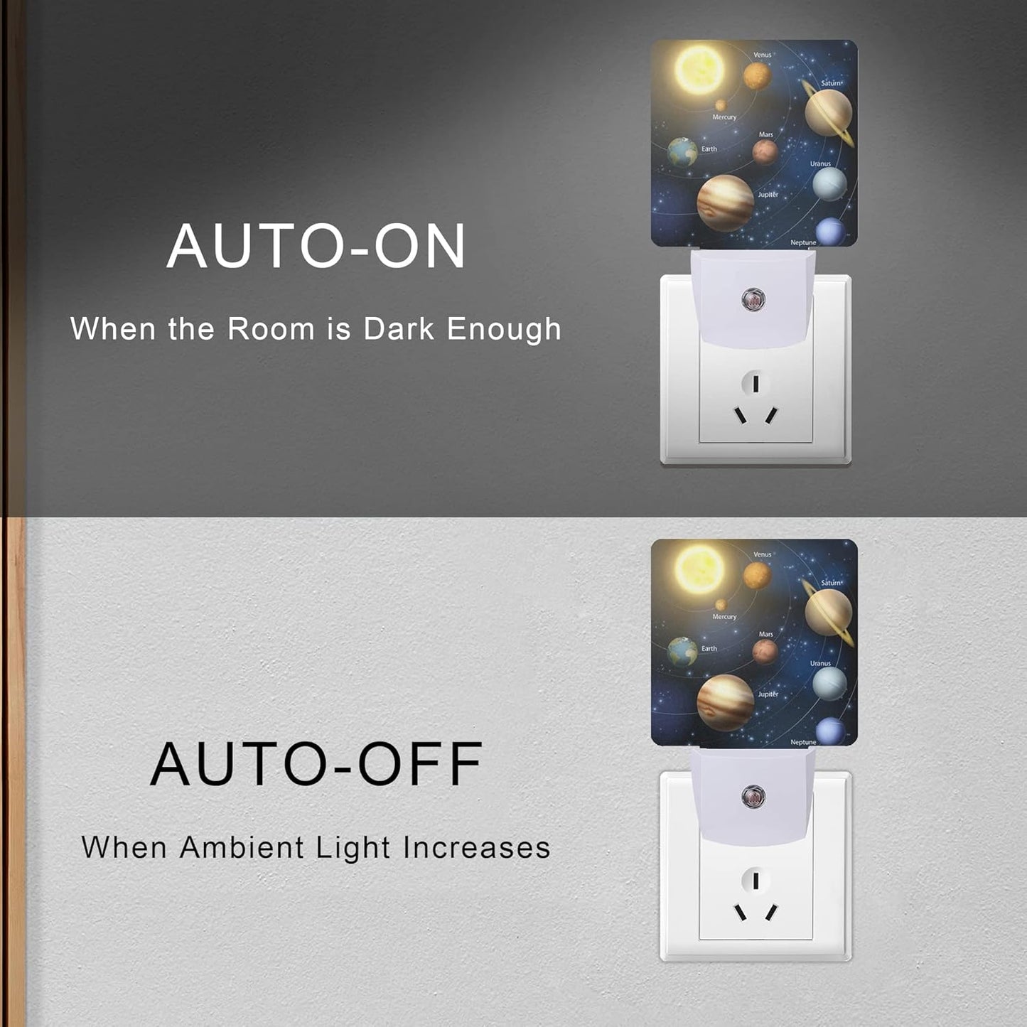 Planet Solar System Universe Galaxy Space Night Light Plug-in LED Nightlights Auto Sensor Night Lamp Dusk-to-Dawn Lamp Home Decor for Nursery Children Girls Boys
