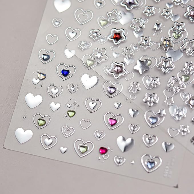 Star Nail Art Stickers Silver Star 5D Embossed Nail Decals