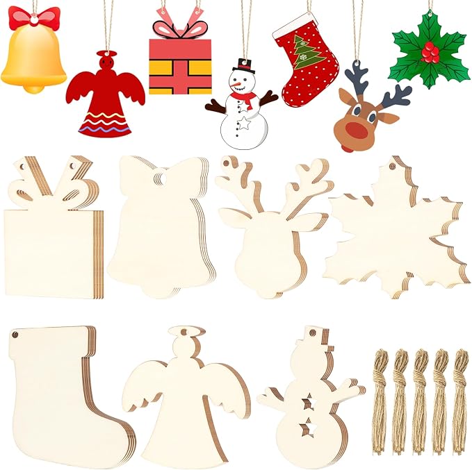 28Pcs Unfinished Paintable Blank Wooden Christmas Festival Decoration Ornaments