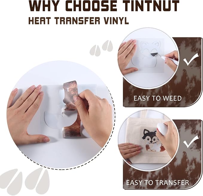 Tintnut Cowhide Heat Transfer Vinyl, 10 Sheets 12x10in Iron on Vinyl | Animal