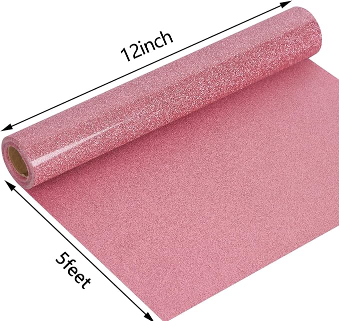 guangyintong Heat Transfer Vinyl Glitter Pink HTV Rolls, Glitter HTV Vinyl