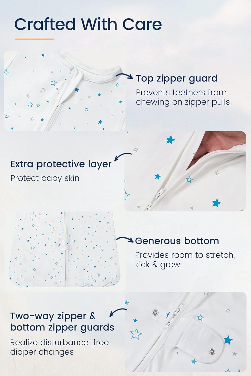 TotAha Light Sleep Sack, Stretchy, Soft, Cozy Wearable Blanket Sleep Bag with 2-Way Safe Zippers for 0-6-12-24 Months 0.5 TOG