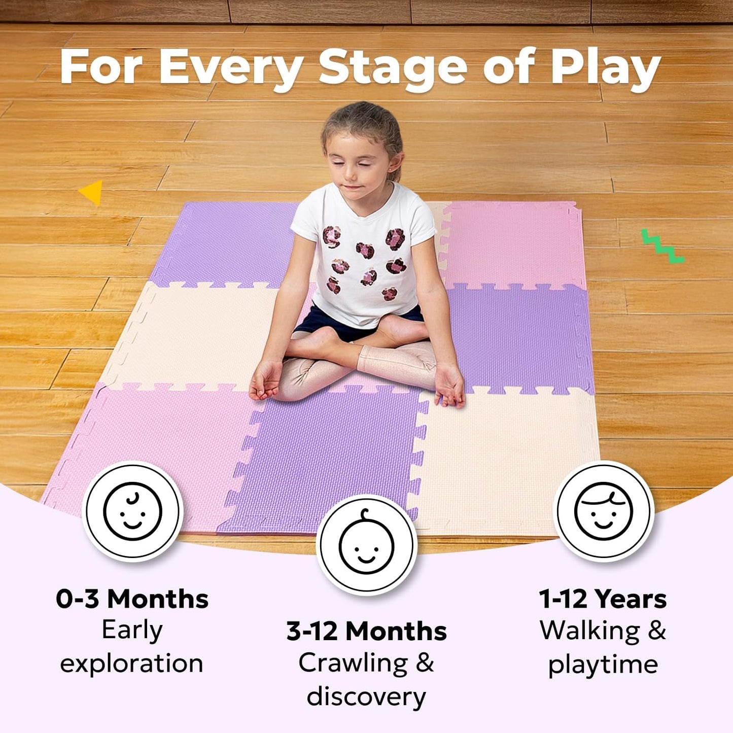 MioTetto Baby Play Mat, Soft Foam Floor Tiles for Kids. Adjustable Interlocking Foam Tiles, Fits with 50x50 Playpen Baby mat for Crawling & Development, Safe & Non-Toxic Playmat for Babies 6-12 Months
