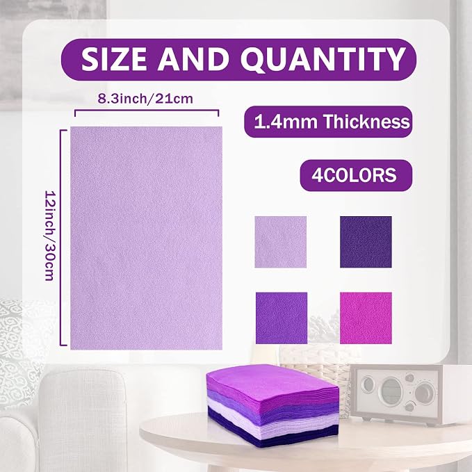 Jtnohx Soft Felt Sheets, 8x12 inches Assorted Craft Felt Fabric, 1.4mm Thick