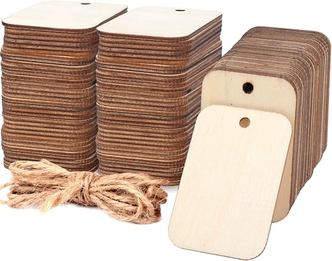 100 Pcs Unfinished Wood Pieces Rectangle-Shaped, Light Wooden Cutout Natural
