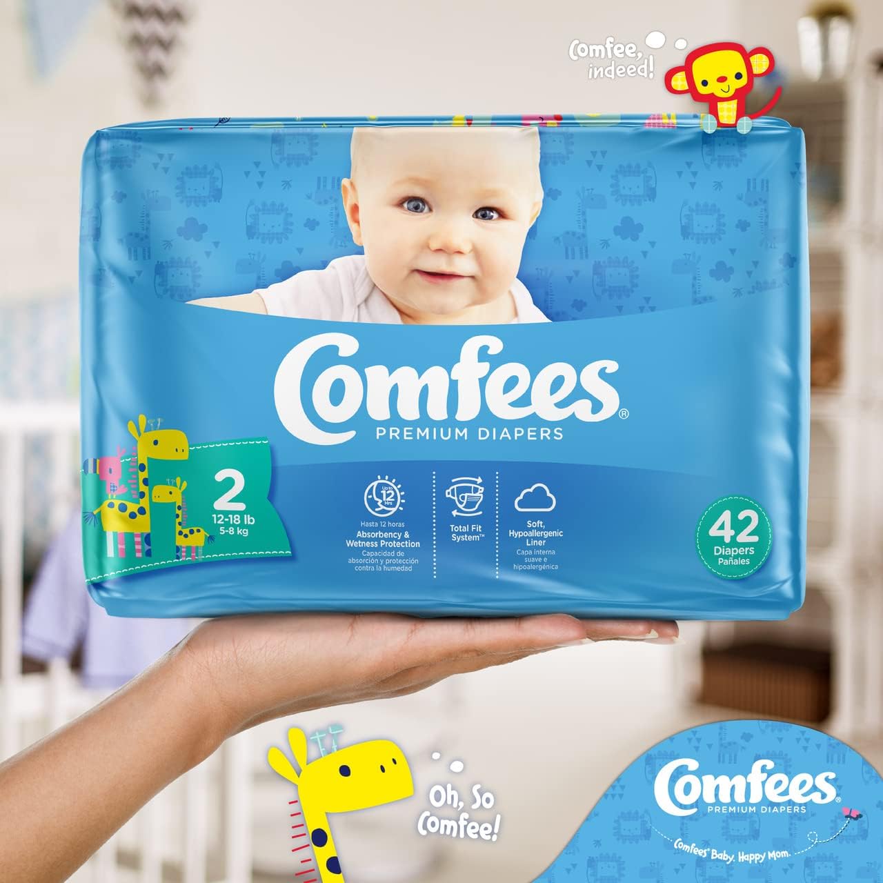 Comfees Premium Baby Diapers with Total Fit System for Boys & Girls, Size 2, 168Count, White (CMF-2)