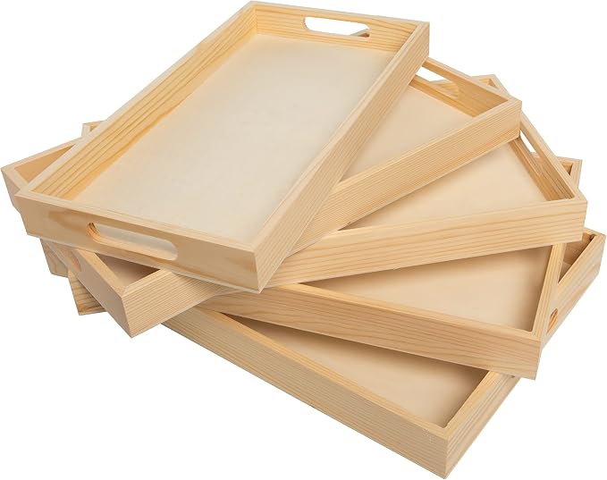 Wooden Nested Serving Trays, Unfinished Rectangle Trays