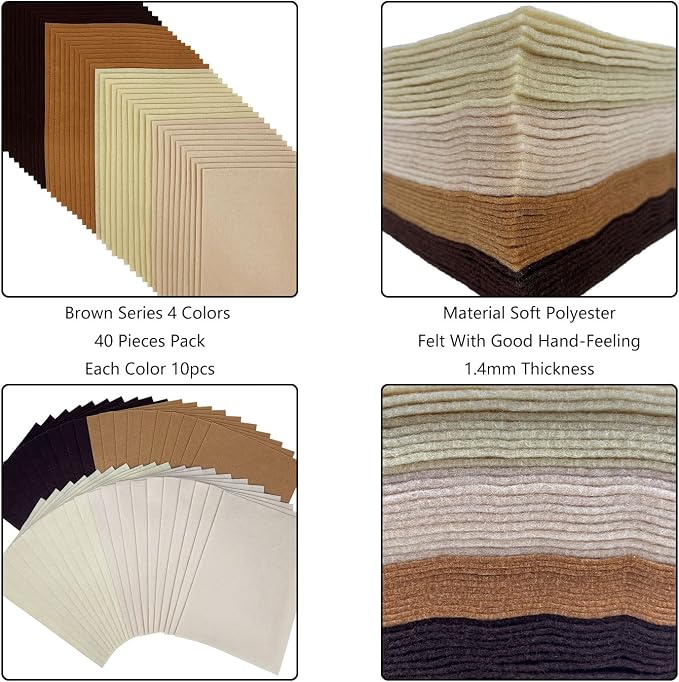 Soft Felt Sheets, 8x12 inches Assorted Craft Felt Fabric, 1.4mm Thick Felt