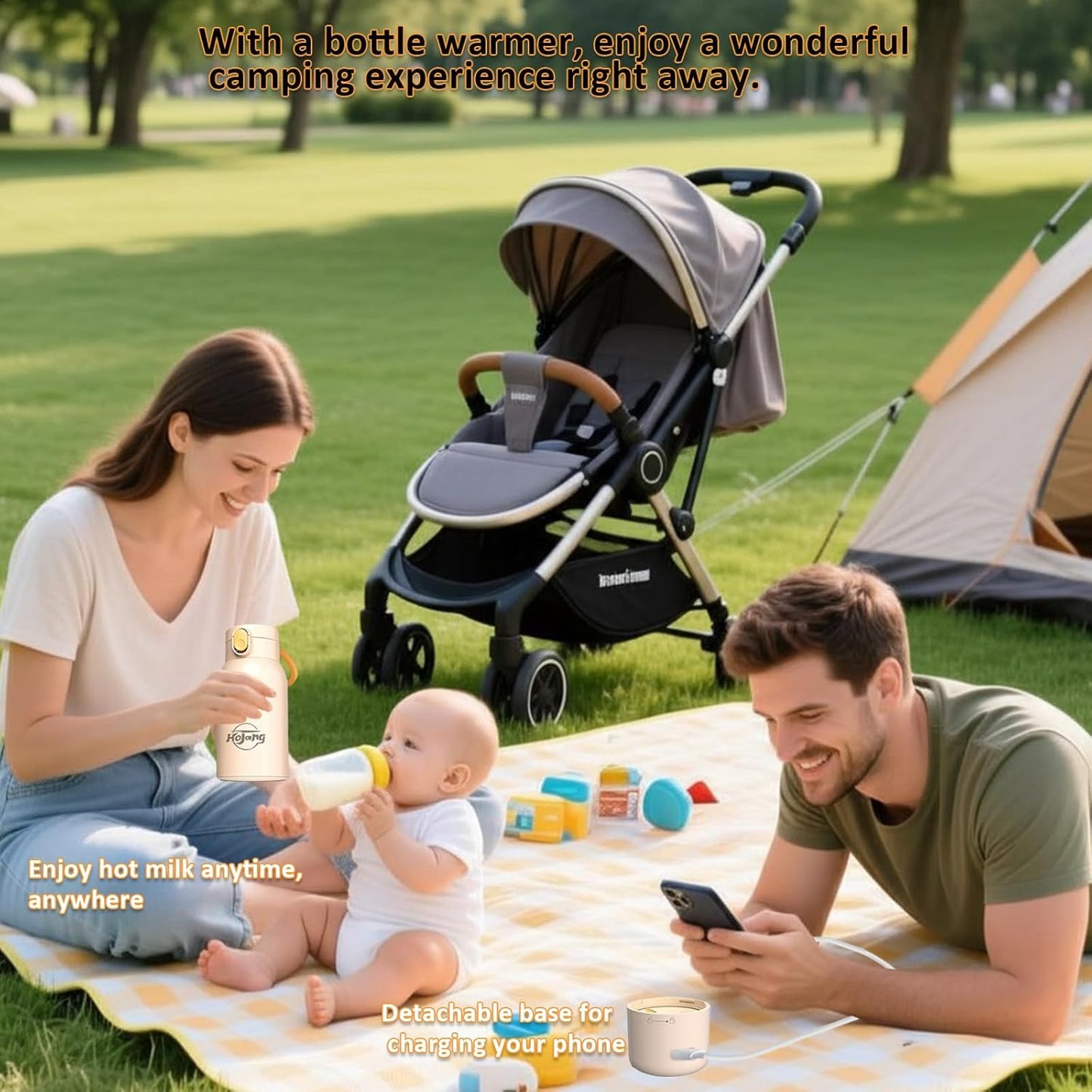 Portable Self-Heating Milk Warmer 520ml, 37-65°C Adjustable Bottle Warmer with Fast Heating & 10800mAh(Power Bank) Long Battery Life, 48W Fast Charge, 8H Heat Retention, Touch Control, LED Display