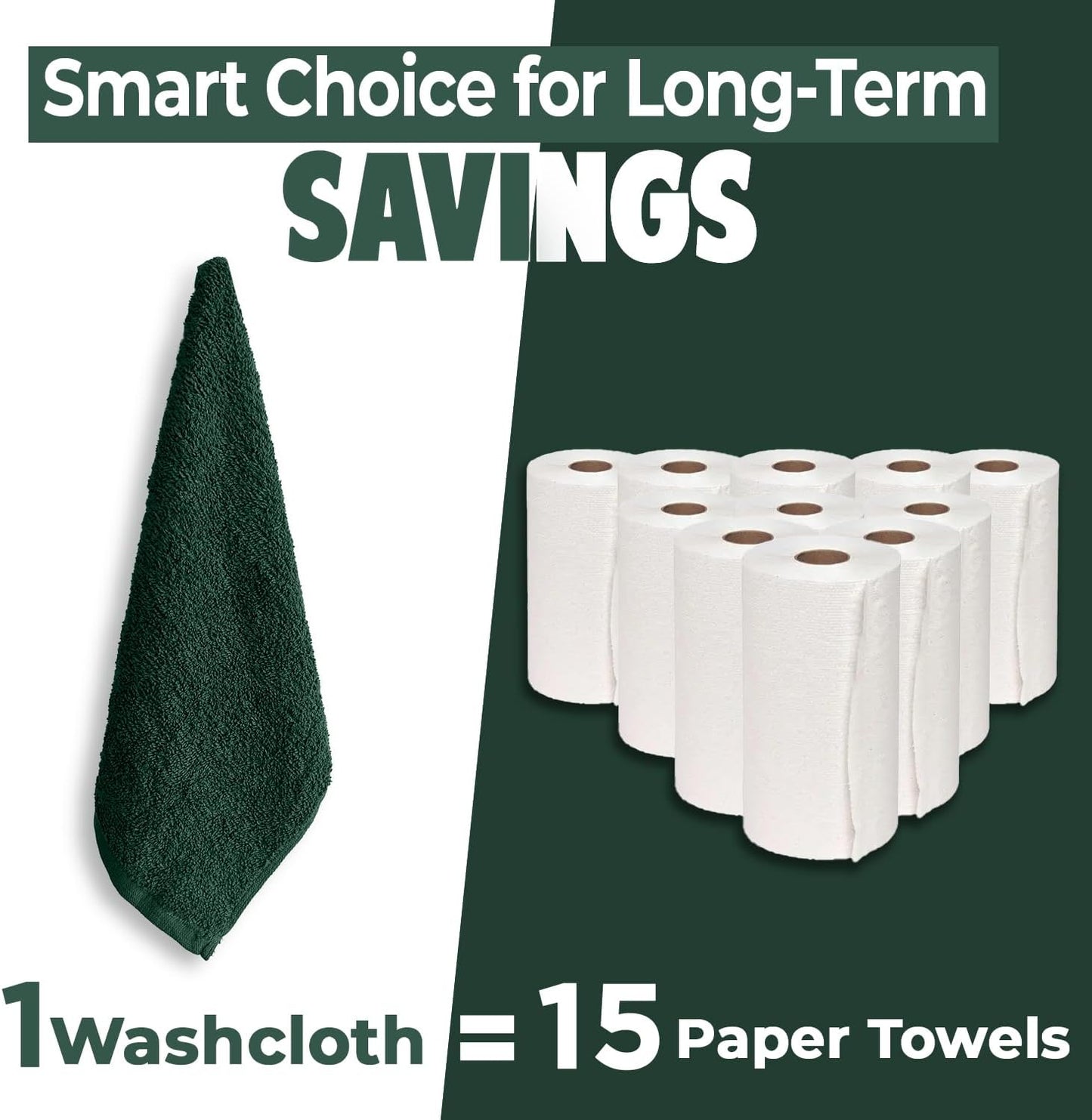 DAN RIVER 100% Cotton Wash Cloths 24 Pack [12x12] Soft & Absorbent washrags, Gym, Hotels & Spa Perfect for Everyday Use Fingertip Towels, Hunter Green