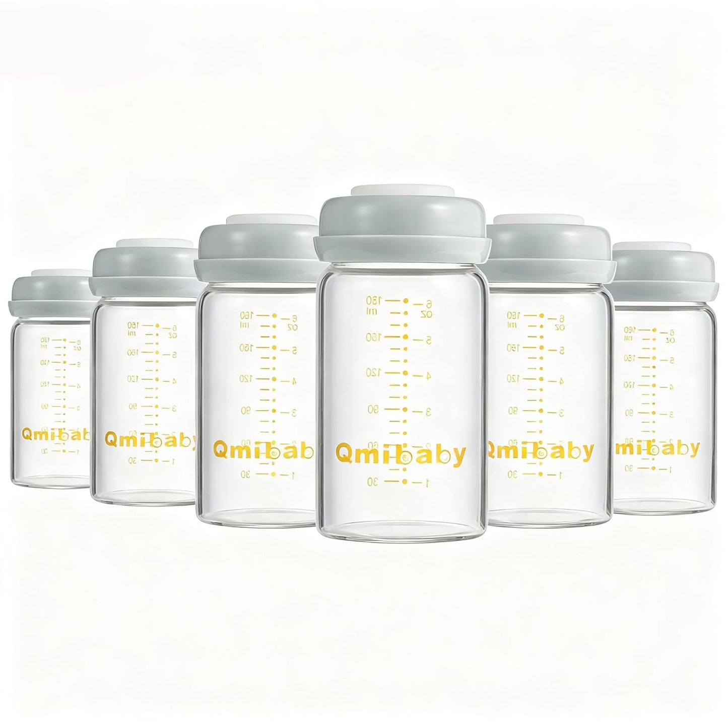 Breast Milk Storage Bottles 180ml 6oz BPA-Free Leak-Proof Baby Bottle for Breastmilk Storage Wide Neck Bottles with Screw Ring Sealing Disk Breastfeeding (Grey, 180ml-6Packs)