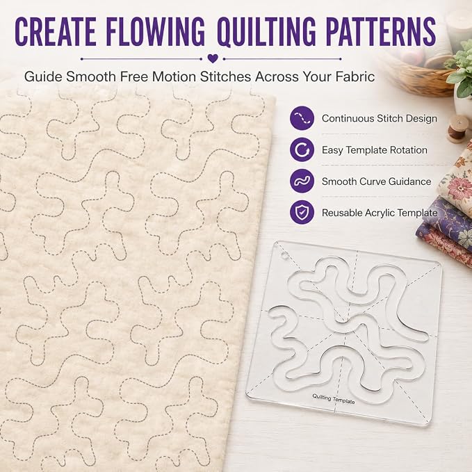 Free-Motion Quilting Ruler Template, Professional Acrylic Meander Stipple Ruler