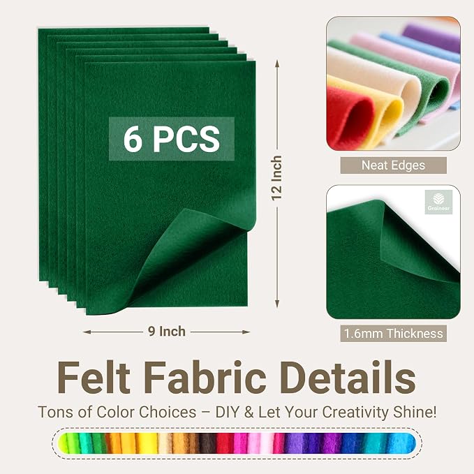 Hunter Green Soft Felt Sheets for Crafts, 1.6mm Thick, Kids' Crafts, DIY