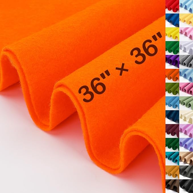XSEINO Orange Large Felt Fabric 36" X 36 ", 1.4 mm Thick Soft Felt Fabric Sheet
