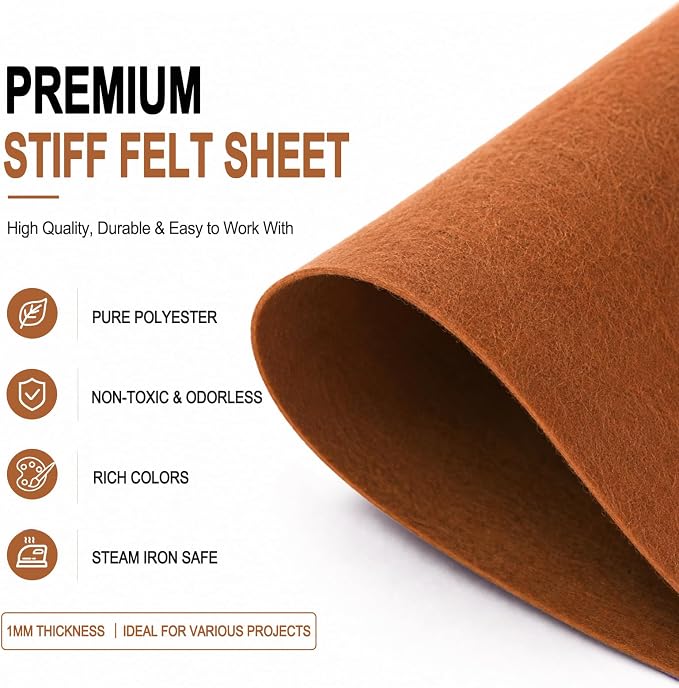 Camel Brown Large Felt Fabric 36" x 36", 1mm Stiff Felt Sheet, Nonwoven Fabric