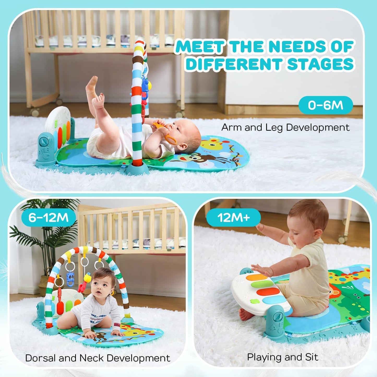 TOY Life Baby Play Mat for Babies 0-6 Months - Tummy Time Mat Activity Center, Kick and Play Piano Playmat Gym for Newborn Babies 0 to 3 6 9 12 Months