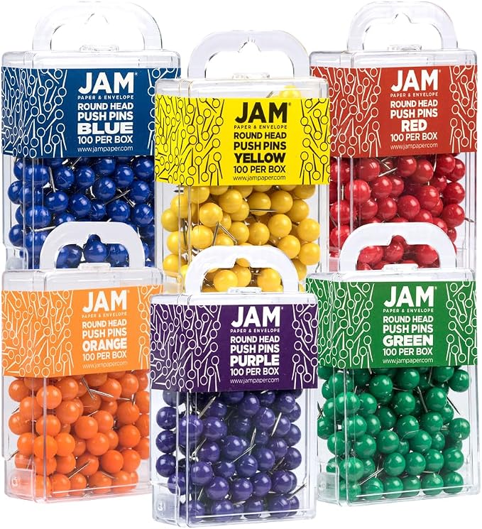 JAM PAPER Colorful Push Pins