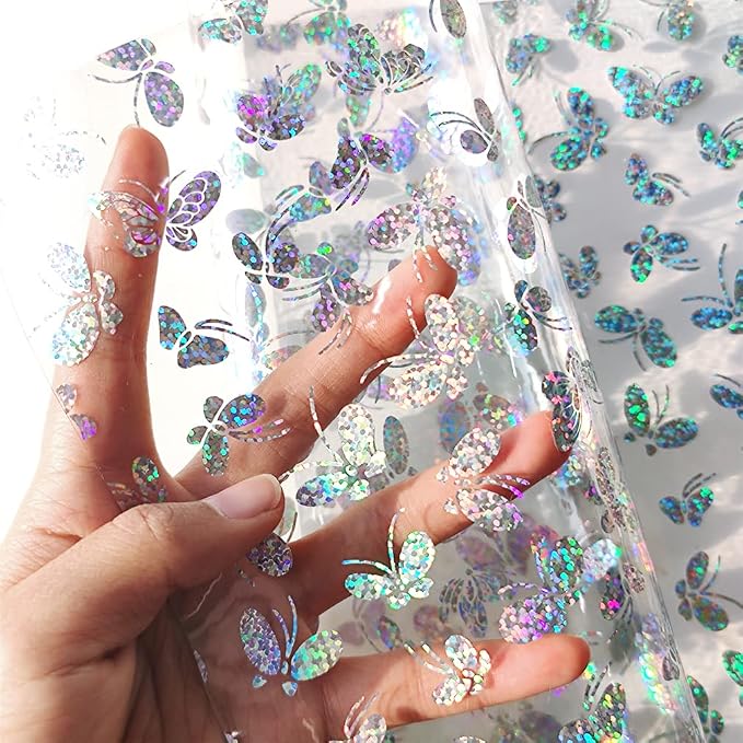 HYANG Transparent Butterfly PVC Super Clear Holographic Vinyl Faux Leather