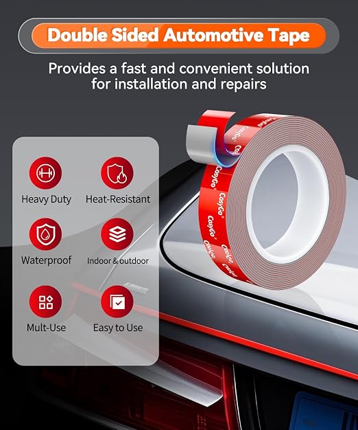 2 Rolls Double Sided Tape Heavy Duty, 15FT Outdoor Heat Resistant Automotive