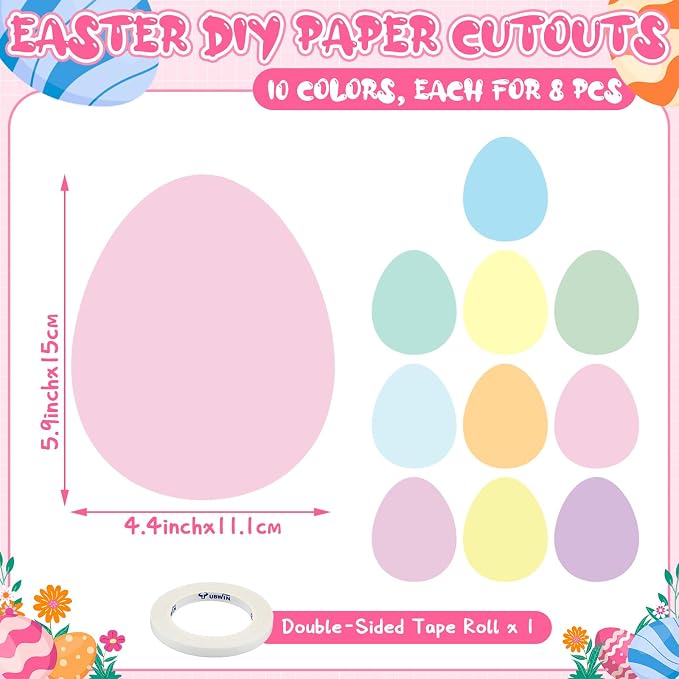 Funrous 80 Pcs Easter Egg Cutouts Pastel Egg Shape Paper Cutouts Easter