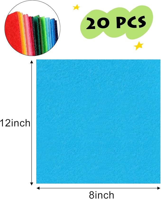 Felt Sheets 12x12 20 Pack 1mm Nonwoven Assorted | Nonwoven acrylic felt