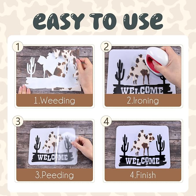 Tintnut Beige Cowhide Heat Transfer Vinyl Roll, easy cut & weed, stretch