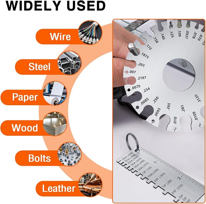 ZeeDix Wire Gauge Measuring Tool | Round Dual Sided Metal Sheet Gage & Metal