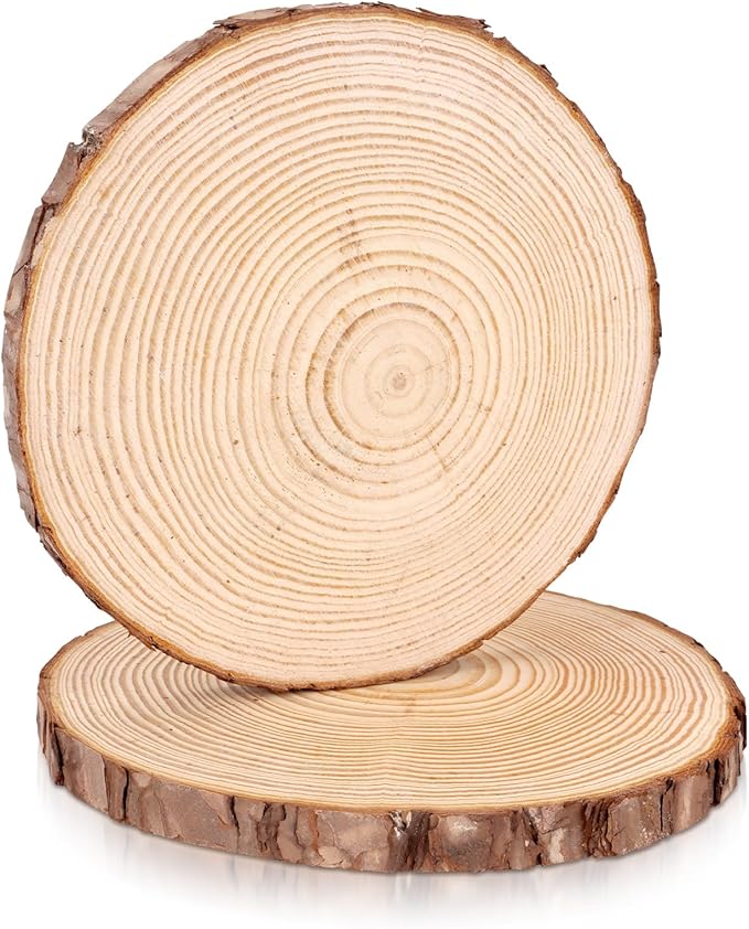 FSWCCK 2 Pack Nature Unfinished Round Wood Slices, 8-9 Inches Wooden Circle