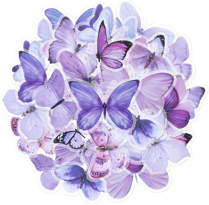 Imeepa 40Pcs Purple Butterfly Stickers Transparent Scrapbooking Stickers | PET