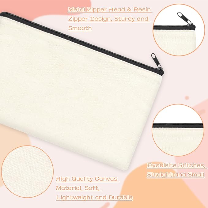 ZeeDix Canvas Zipper Pouch Bulk – 8.3 x 5 Inches Cotton Canvas Pouches