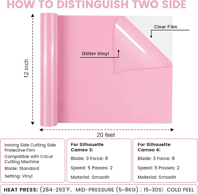 ROFISUEPU Heat Transfer Vinyl Pale Pink 12Inches x 20ft Iron on