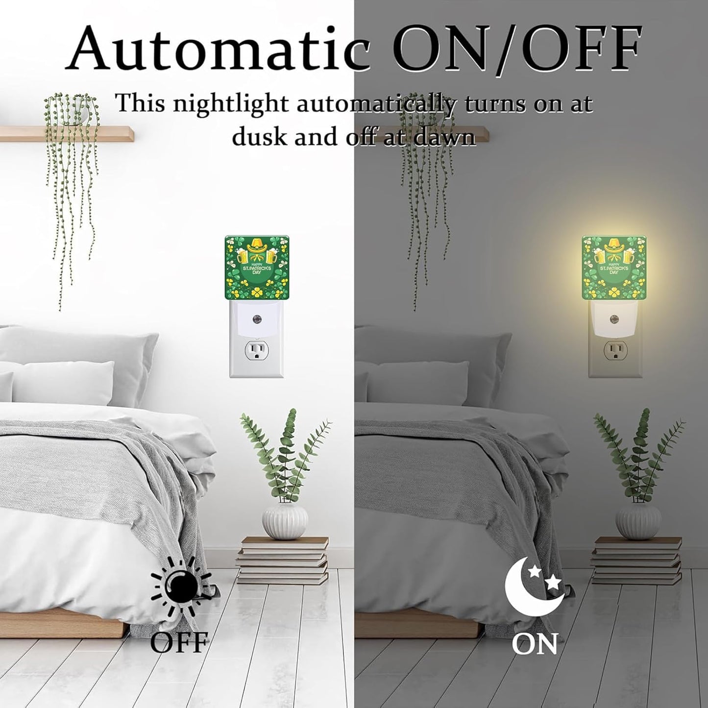 Happy St. Patrick's Day Night Light for Kids,Green Shamrock Leprechaun and Rainbow Night Light Plug in with Dusk to Dawn Sensor, 0.5w Energy Saving Sleep Friendly Nightlight for Kitchen Bedroom