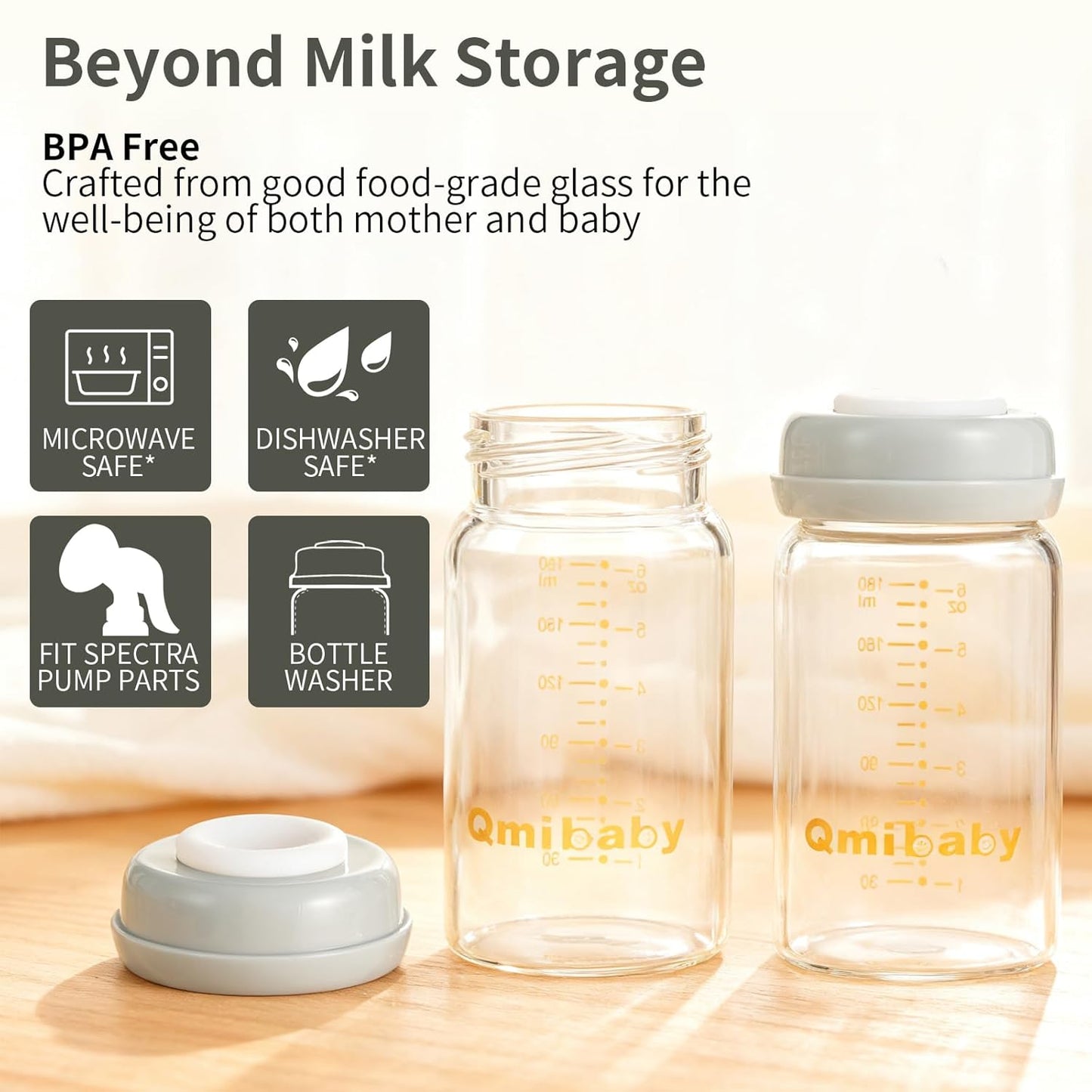 Breast Milk Storage Bottles 180ml 6oz BPA-Free Leak-Proof Baby Bottle for Breastmilk Storage Wide Neck Bottles with Screw Ring Sealing Disk Breastfeeding (Grey+Pink, 180ml-4Packs)