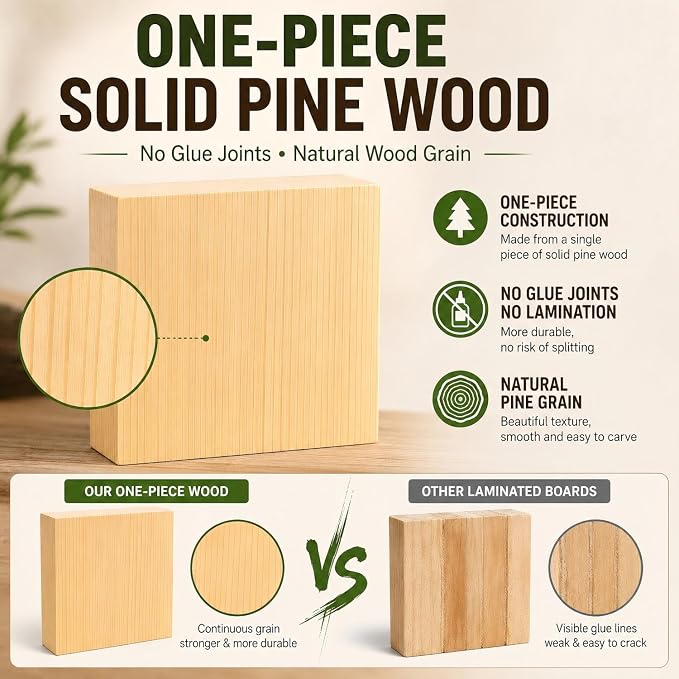 4 Pcs Solid Wood Blocks 4x4x1 Inch Unfinished Whittling Blocks