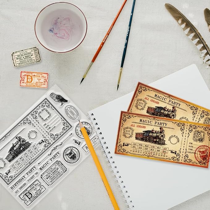 GLOBLELAND Vintage Train Ticket Clear Stamps