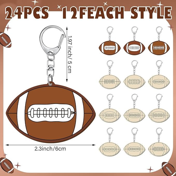RattanView 24 Pcs Football Craft Color Your Own Keychains DIY Craft Wooden