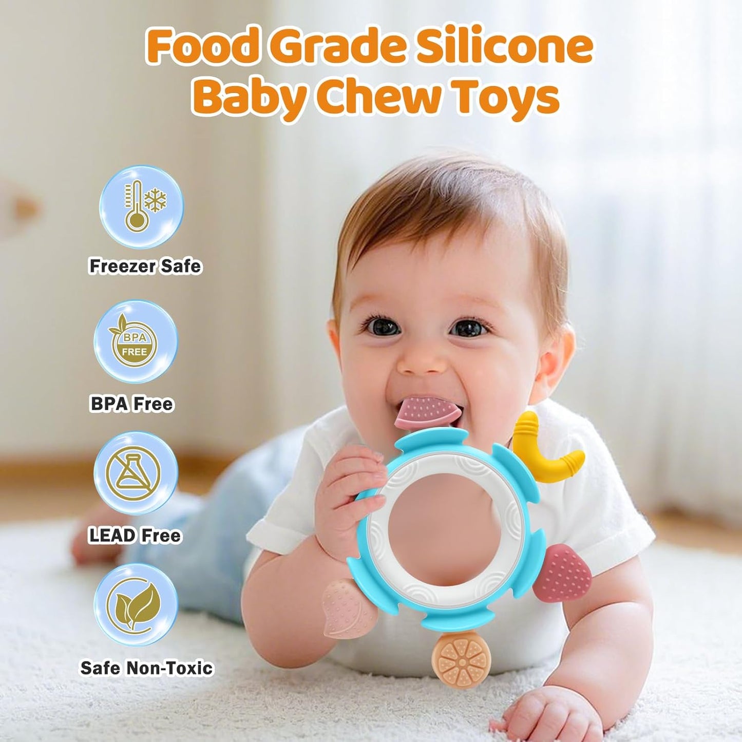 Baby Teething Ring Toy for 3–12 Months, Silicone Infant Teether for Sore Gum Relief, Soothing Sensory Chew Toy, Ideal Newborn Gift for Boys Girls Baby Shower, Birthday or Christmas, Blue