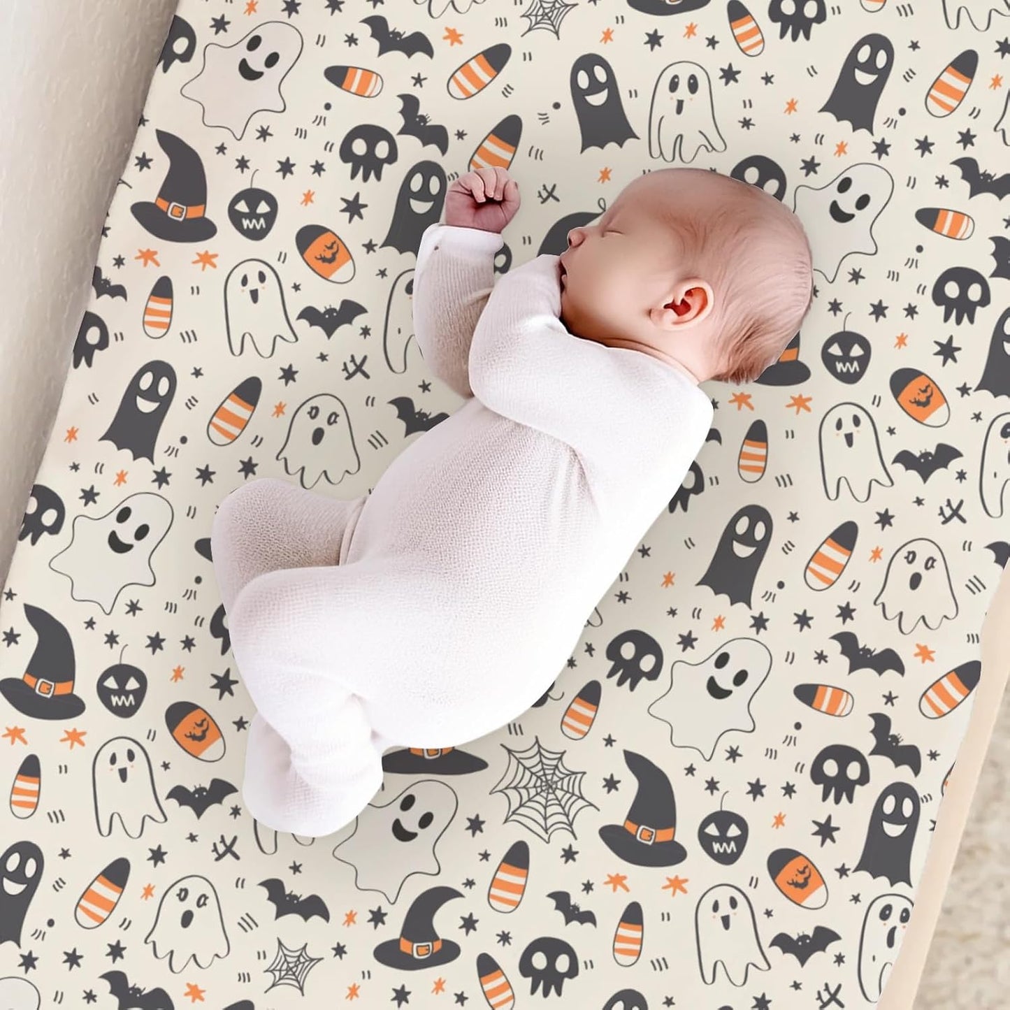 Funny Halloween Skull Bats Witch Hats Stars Pattern Baby Changing Pad Cover, Unisex Fall Winter Holiday Nursery Diaper Changing Table Pad Mat Sheet for Boys Girls-16x32
