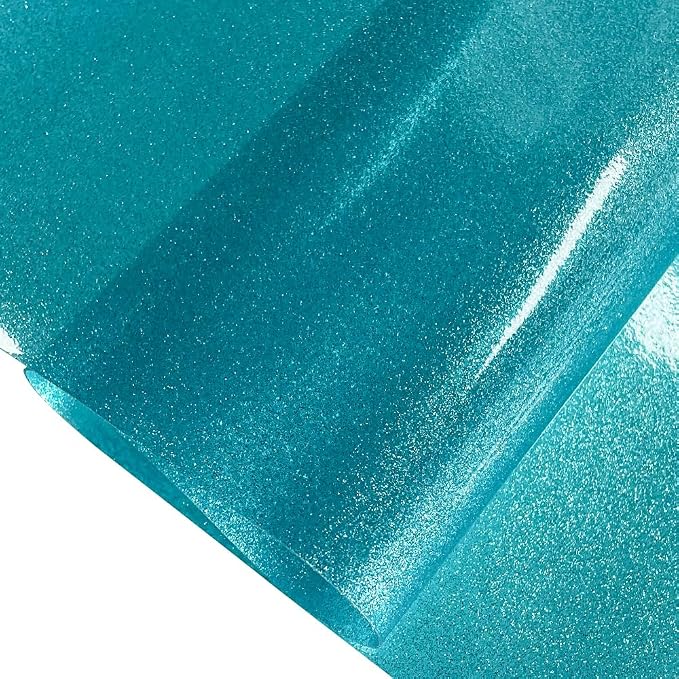 ONEART | Turquoise Transparent Glitter Vinyl Roll, 0.7 mm Solid Clear PVC Jelly