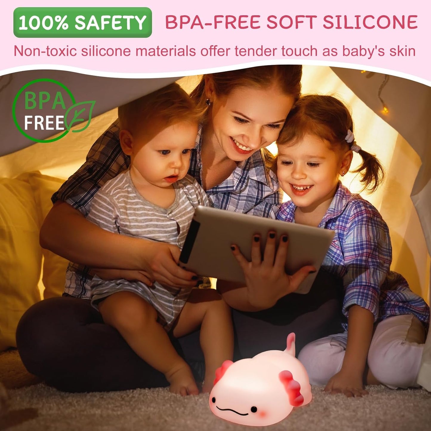 3 Level Dimmable Duck Night Light for Kids, Animal Silicone Nursery Night Lamp, Rechargeable Axolotl Lamp for Room Decor, Kids Girls Boys