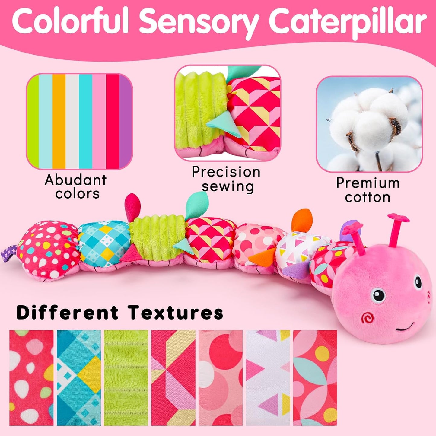 Baby Tummy Time Toy 0-6 Month Musical Stuffed Animal Plush Caterpillar Toy for Infant 6-12 Month Teething Sensory Toy with Crinkle Rattle for Babies 0-3-6 Month Newborn Toys for Boy Girl Birthday Gift